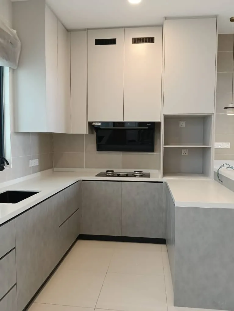 White wood kitchen front view