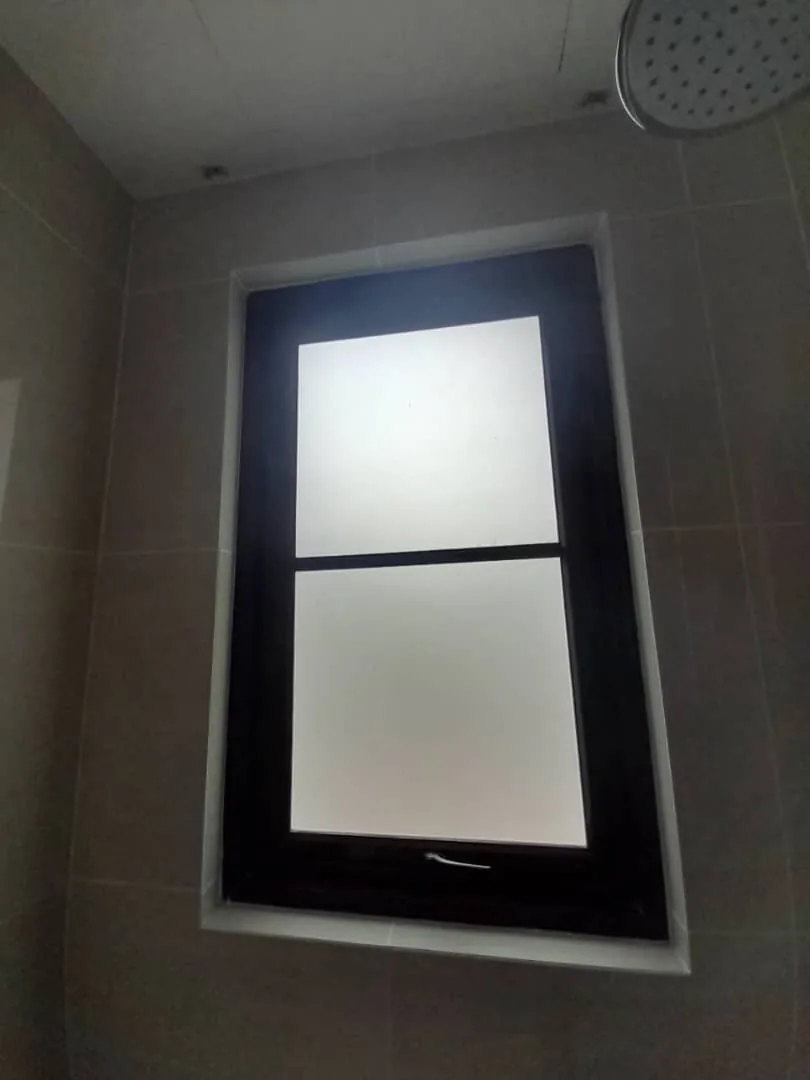 Frosted bathroom window black frame